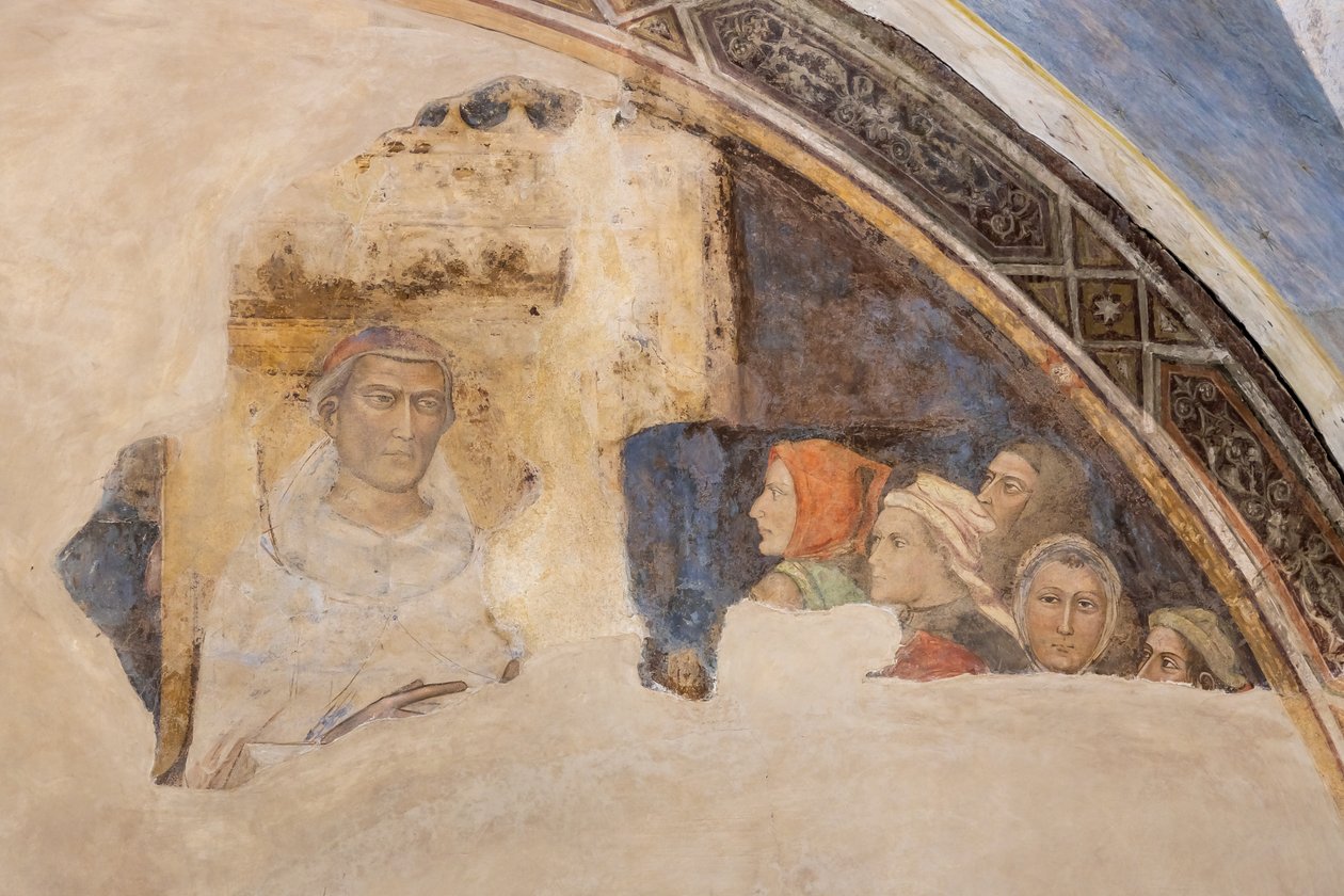 Luneta con la figura de un santo y cinco figuras no identificadas (fresco) de Jacopo di Cione