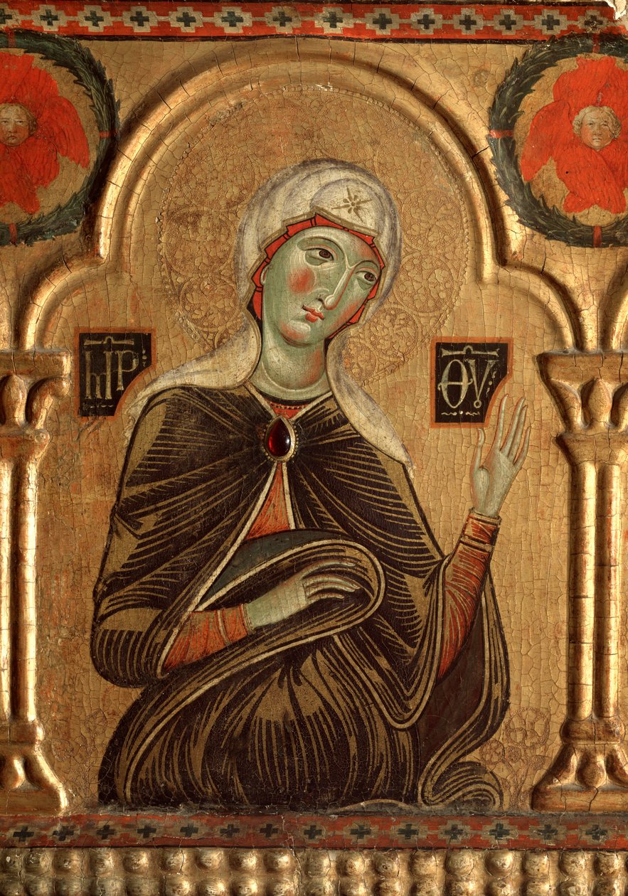 Políptico con el Redentor y santos: Detalle de la Virgen María de Jacopo di Meliore