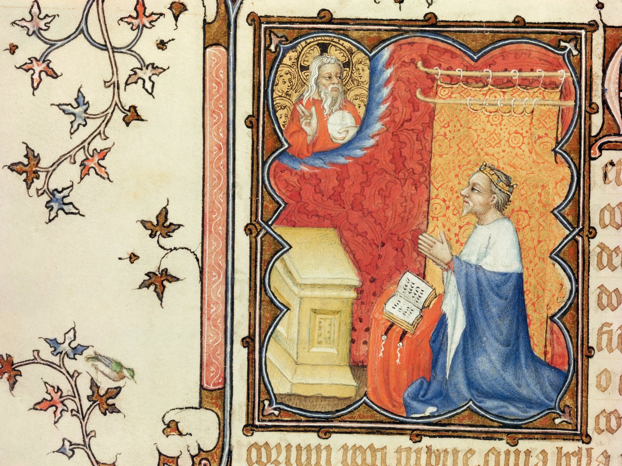Ms Lat 18014 Jean de France (1340-1416) Duque de Berry rezando ante el Padre Eterno, de Les Petites Heures de Duc de Berry, c.1385-90 de Jacquemart de Hesdin