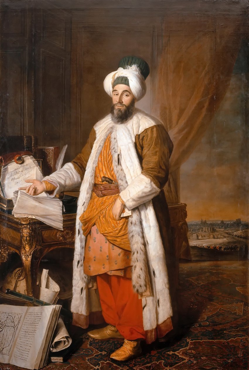 Retrato de Mehemet Said Pacha, Bey de Rumelia, Embajador del Sultán Otomano Mahmoud I en Versalles, 1742 de Jacques Andre Joseph Camelot Aved