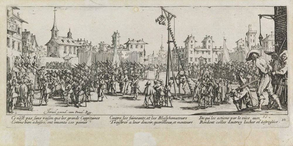 La tortura de la polea Les miseres et les mal-heures de la guerre, pl. 10 de Jacques Callot