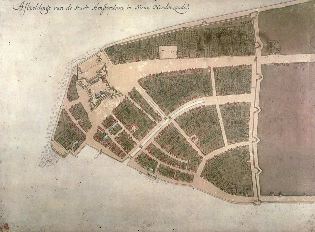 Vista de Nueva Ámsterdam, Plan de Costello, 1660 de Jacques Cortelyou