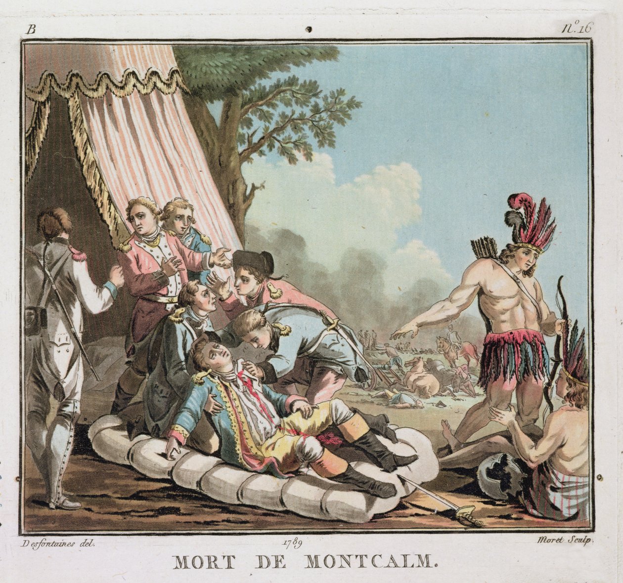 Muerte de Louis Joseph de Montcalm en el Sitio de Quebec, 1759, grabado por Jean Baptiste Morret, 1789 de Jacques Francois Joseph Swebach