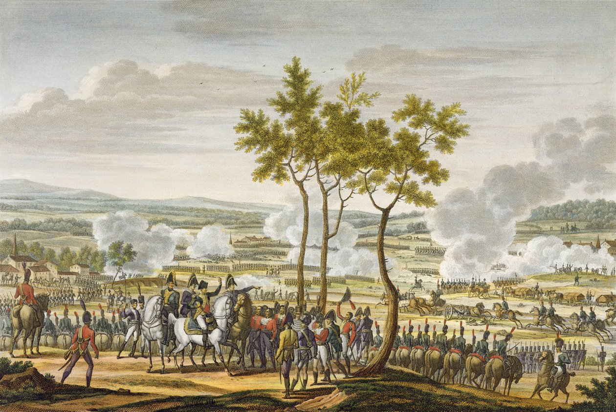 La batalla de Abensberg, 20 de abril de 1809, grabado por Edme Bovinet (1767-1832) de Jacques Francois Joseph Swebach