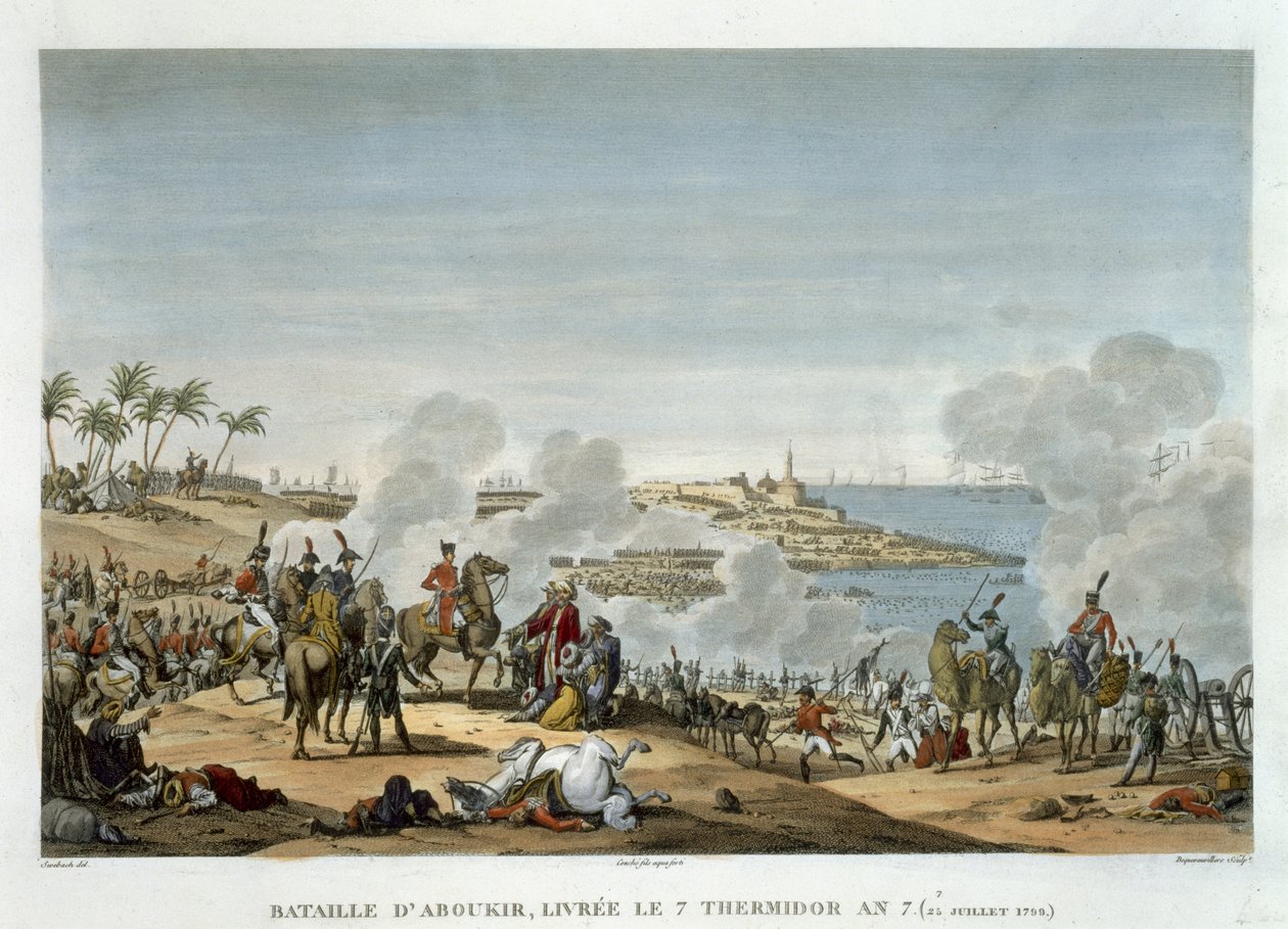 La Batalla de Aboukir, 7 Thermidor, Año 7 (25 de julio de 1799) grabado por Louis Francois Couche (1782-1849) de Jacques Francois Joseph Swebach