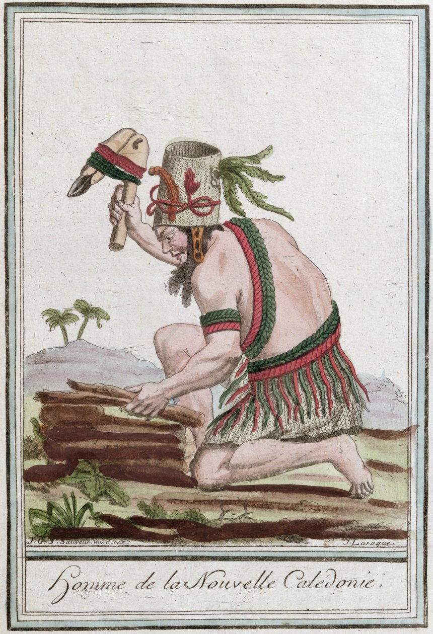 Nativo de Nueva Caledonia, grabado por J. Laroque de Jacques Grasset de Saint Sauveur