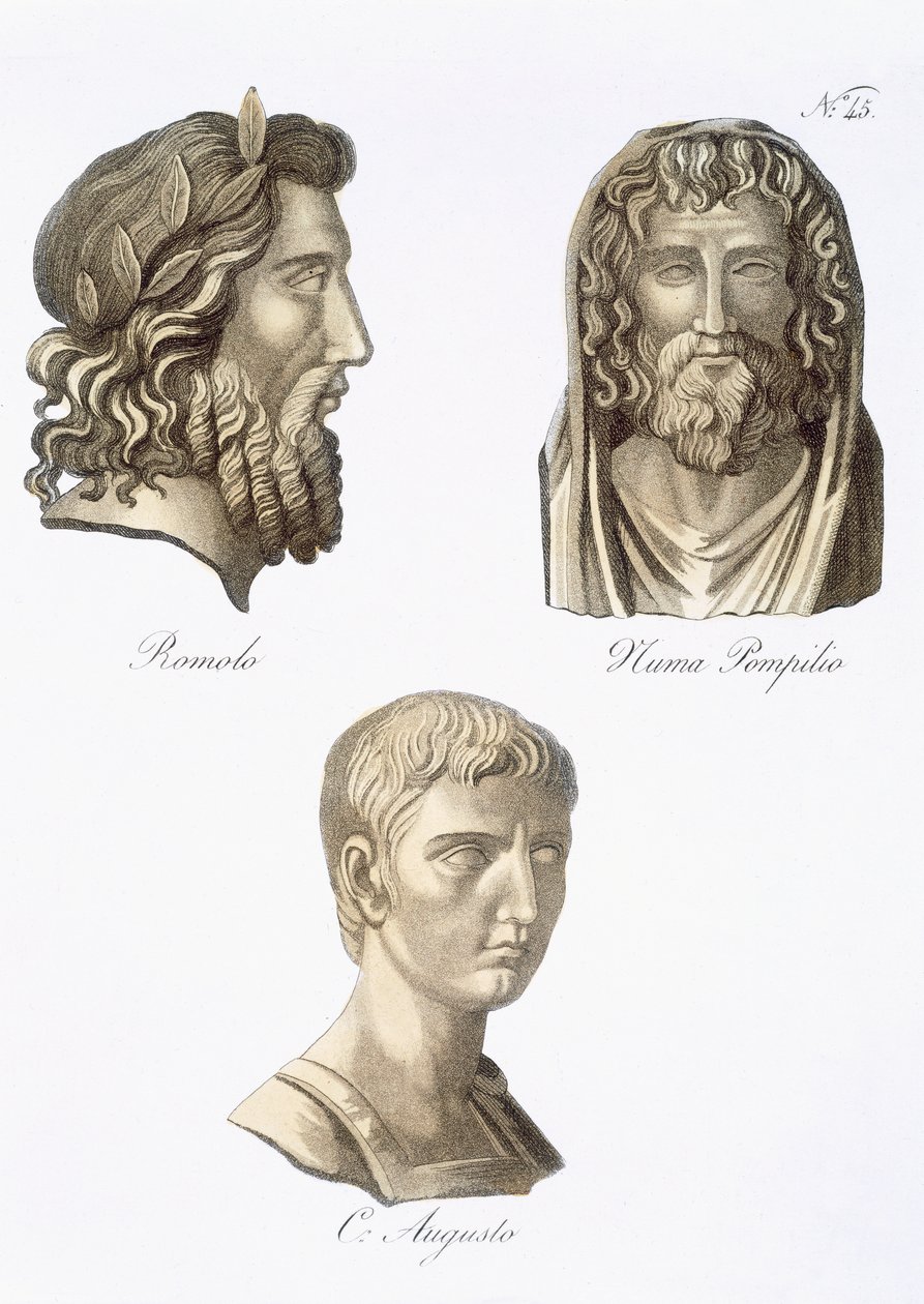 Rómulo, Numa Pompilio y Augusto de 