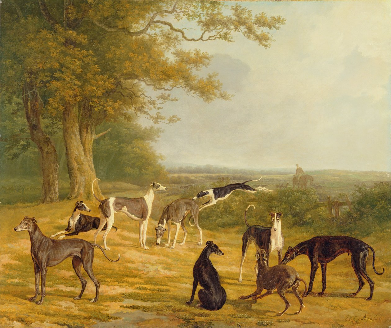 Nueve galgos en un paisaje de Jacques Laurent Agasse