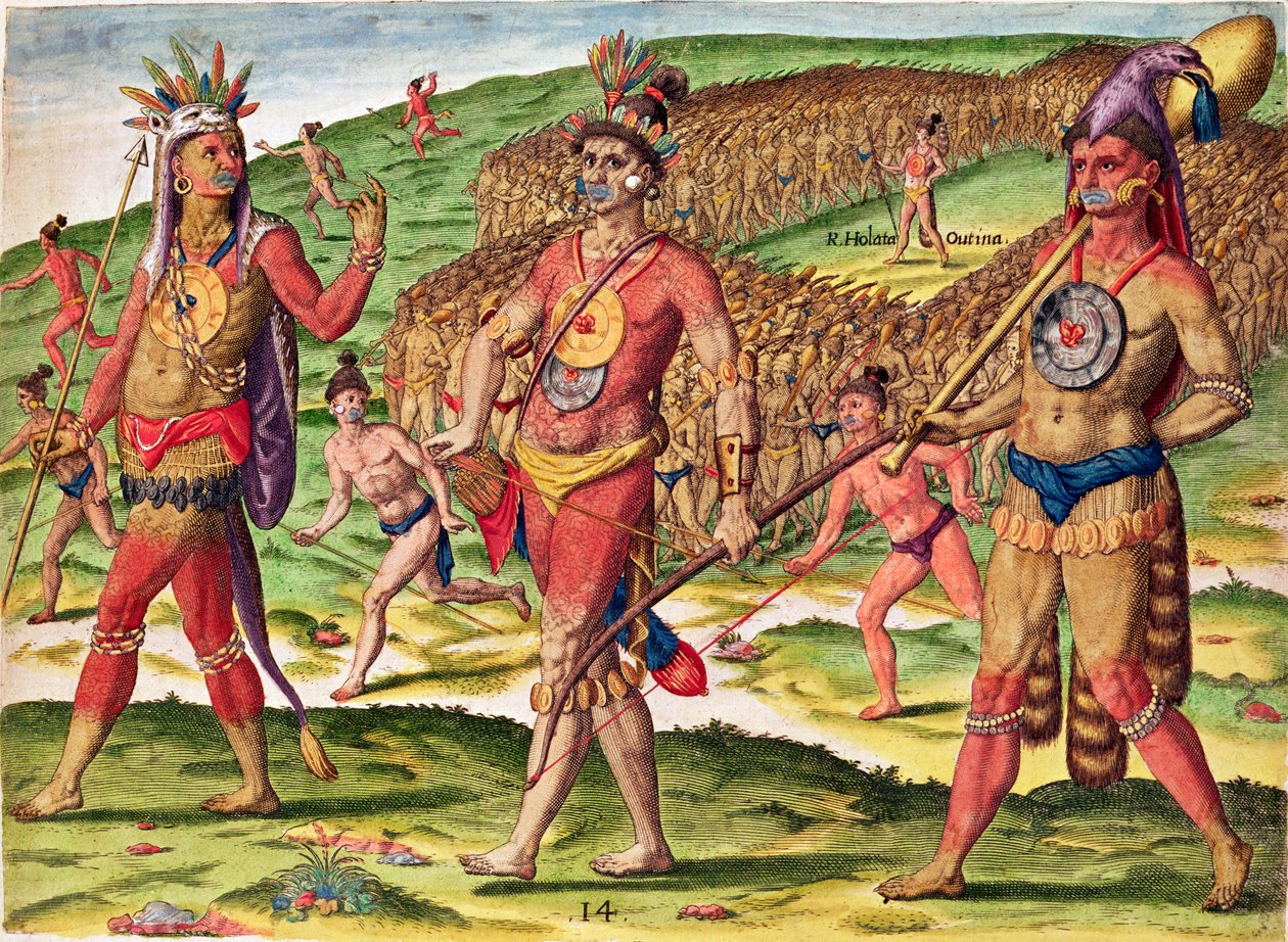 Los soldados de Outina marchando para cortar a sus enemigos en pedazos, de 