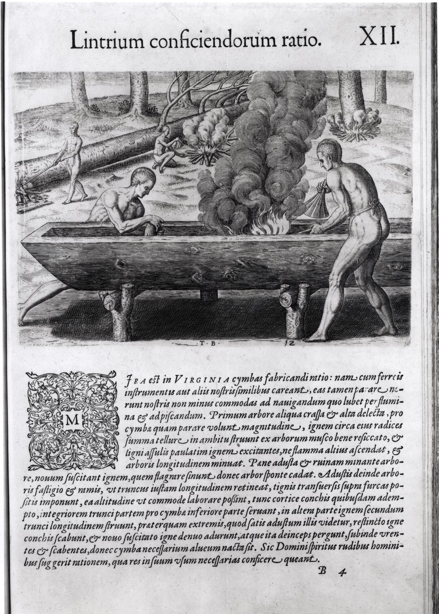 Indios de Virginia haciendo canoas, de 