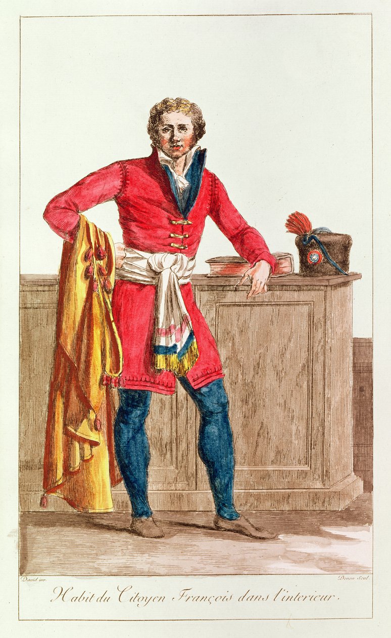 Traje civil para un ciudadano francés para interiores, grabado por Vivant Dominique Denon de Jacques Louis David