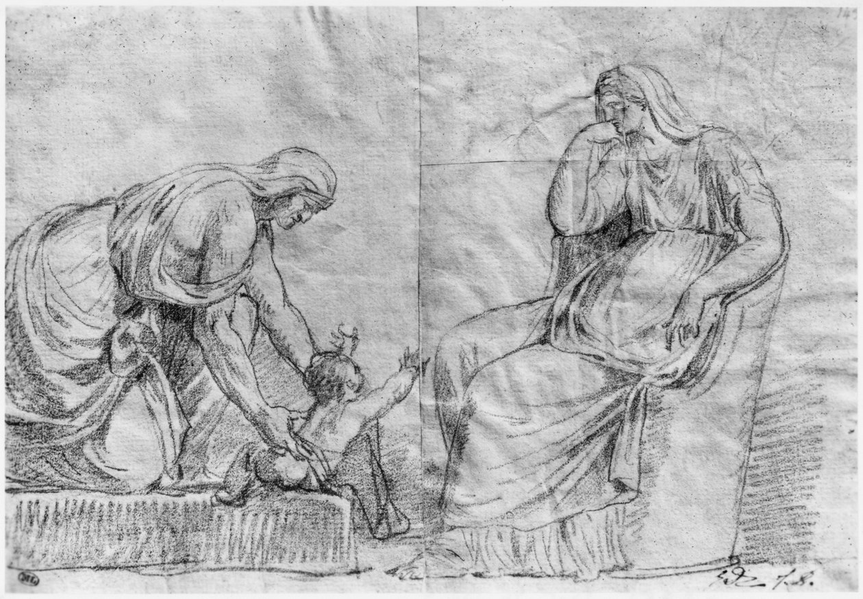 Escena de gineceo (pierre noire sobre papel) de Jacques Louis David