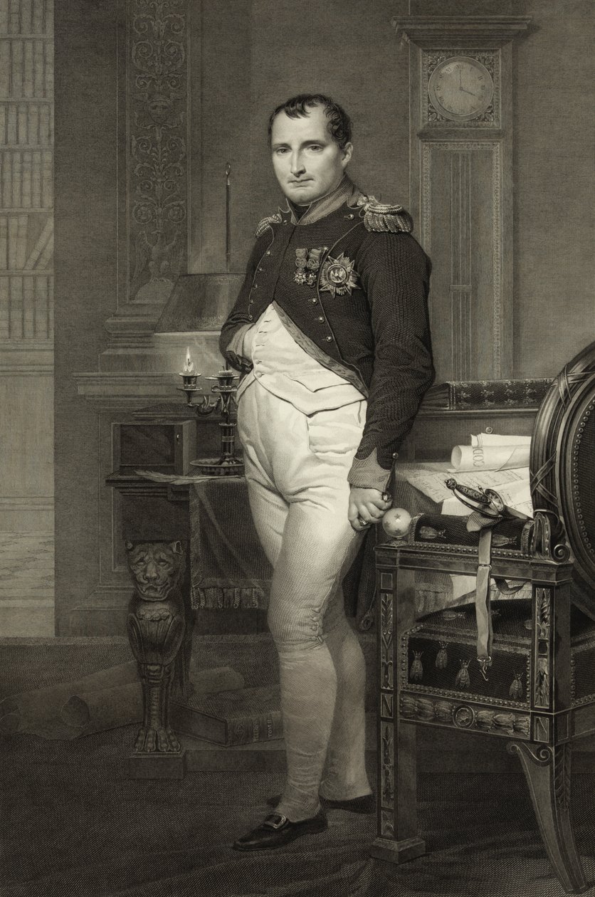 Napoleón I en su estudio, grabado por Jean Nicholas Laugier de Jacques Louis David