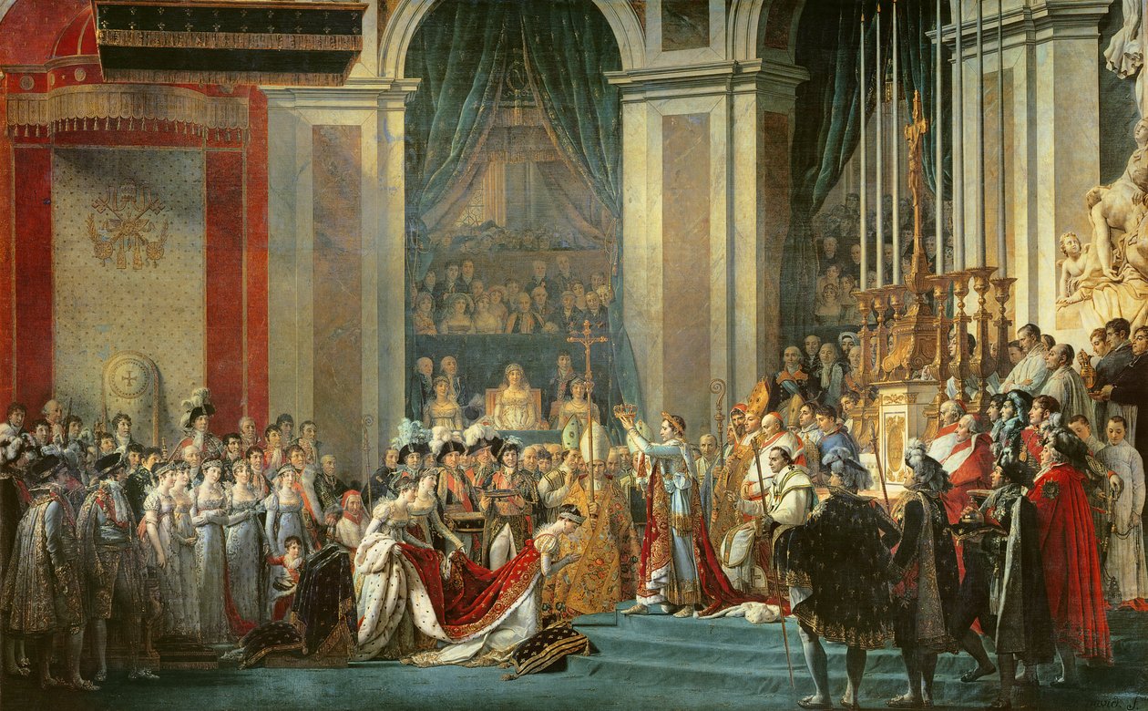 La Consagración del Emperador Napoleón (1769-1821) y la Coronación de la Emperatriz Josefina (1763-1814) por el Papa Pío VII, 2 de diciembre de 1804, 1806-7 de Jacques Louis David
