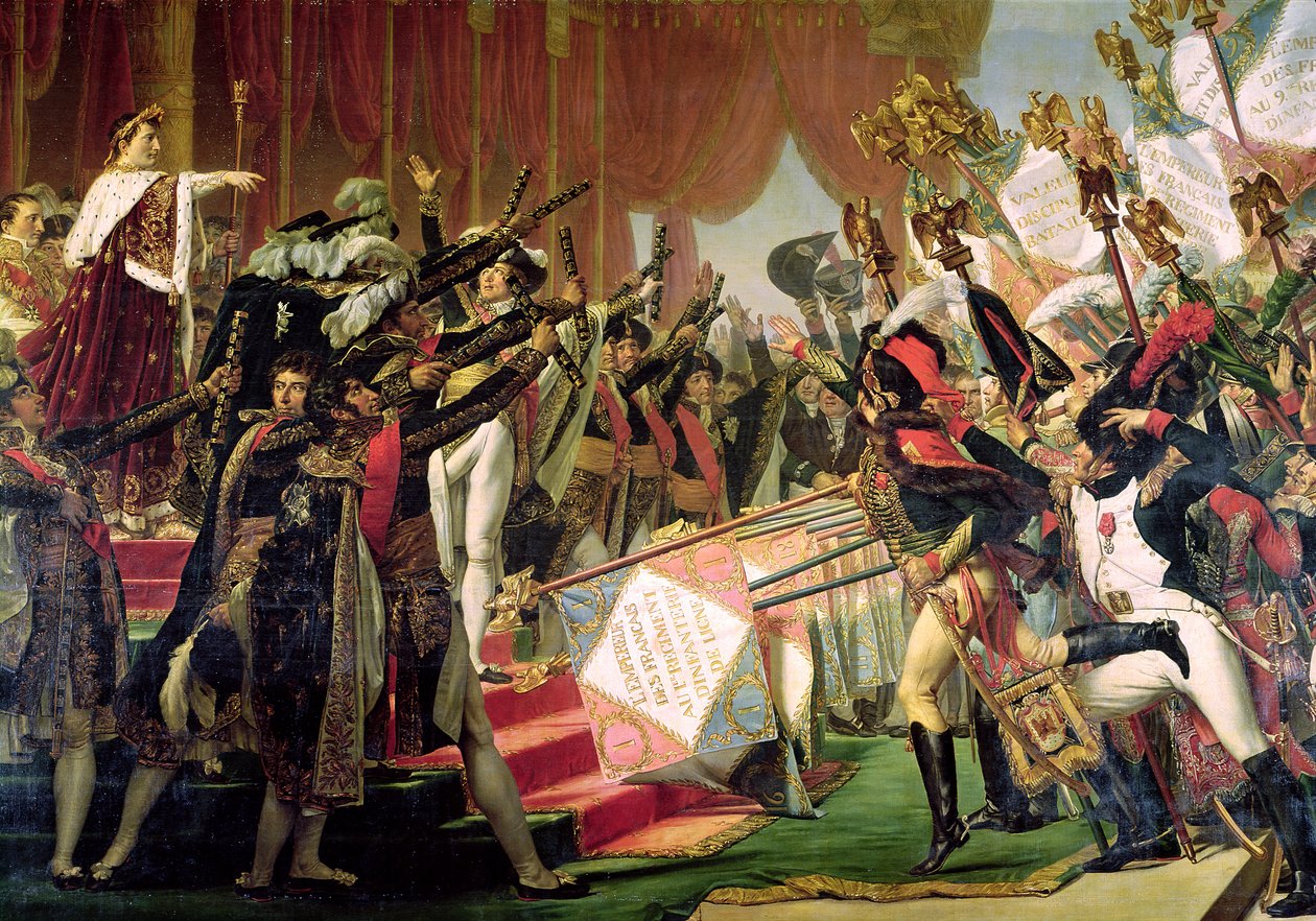 La Distribución de los Estándares del Águila, 5 de diciembre de 1804, (detalle) de los abanderados, 1808-10 de Jacques Louis David