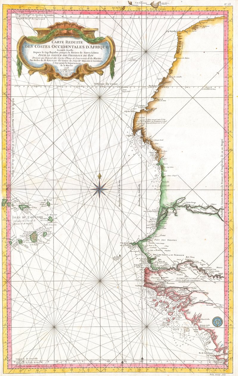 Mapa reducido de las costas occidentales de África de Jacques Nicolas Bellin