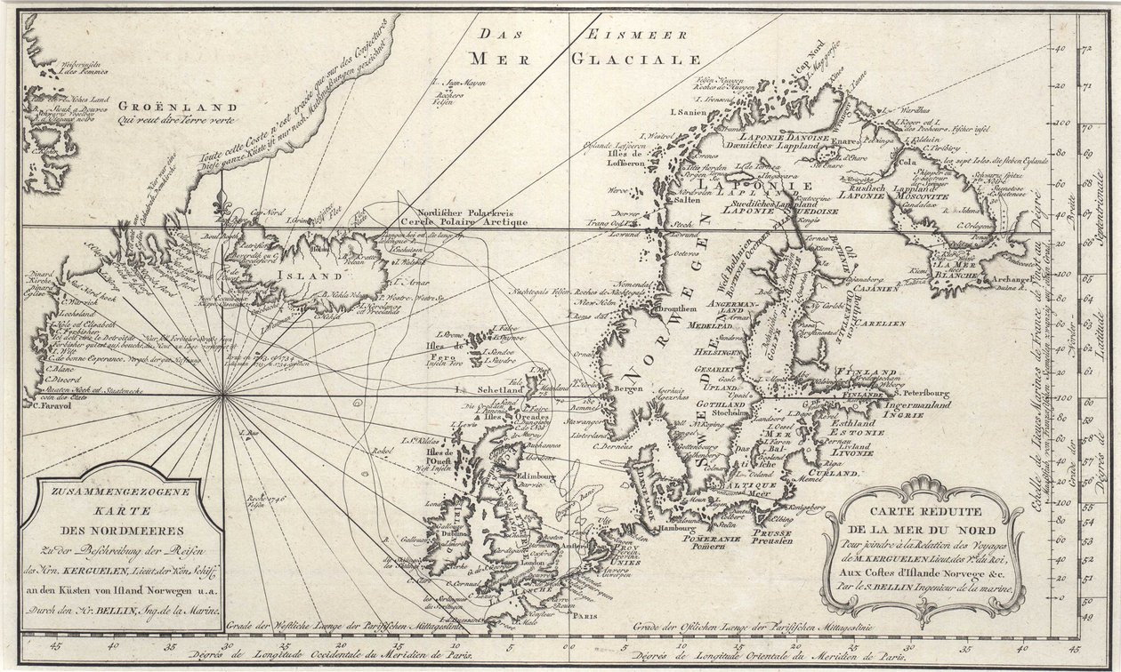 Mapa del Océano Atlántico Norte, con el Mar del Norte de Jacques Nicolas Bellin