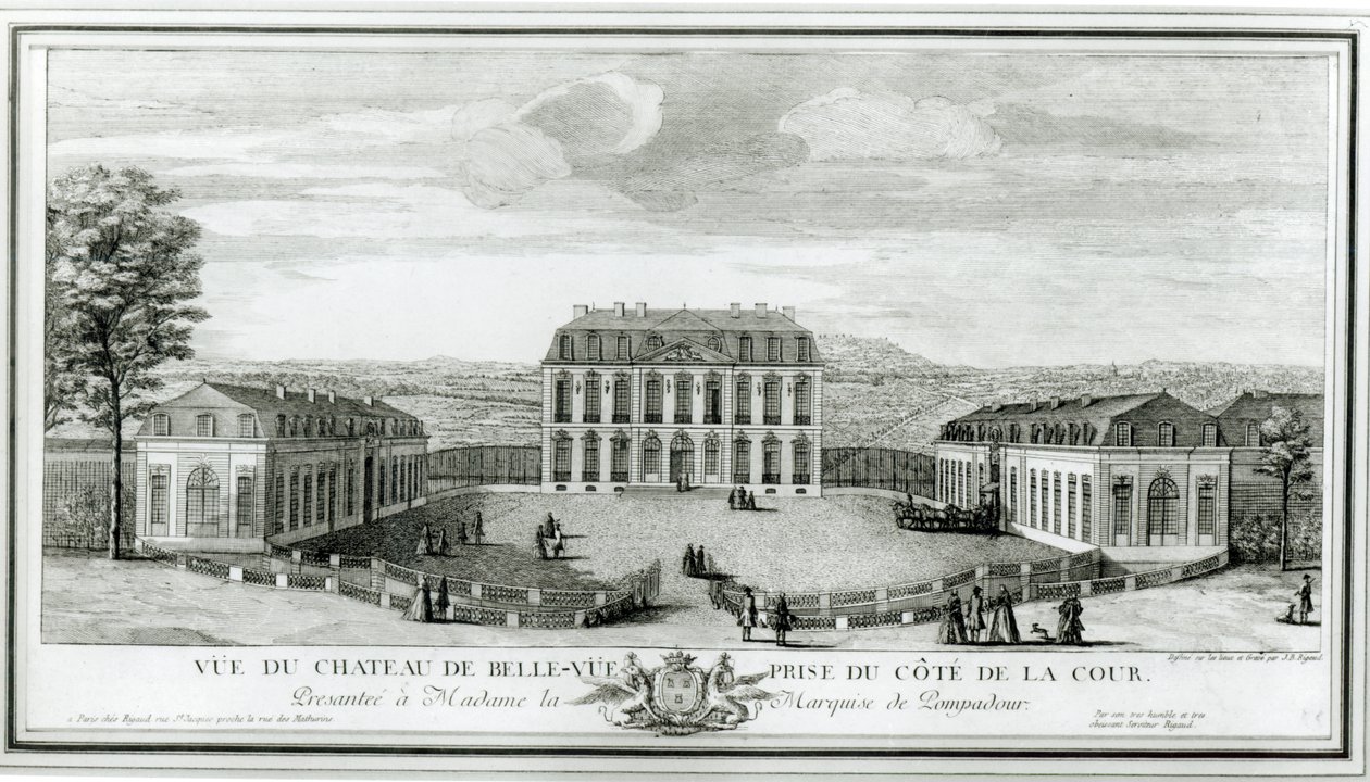 Vista de la fachada del patio del Castillo de Bellevue, c.1750 de Jacques Rigaud