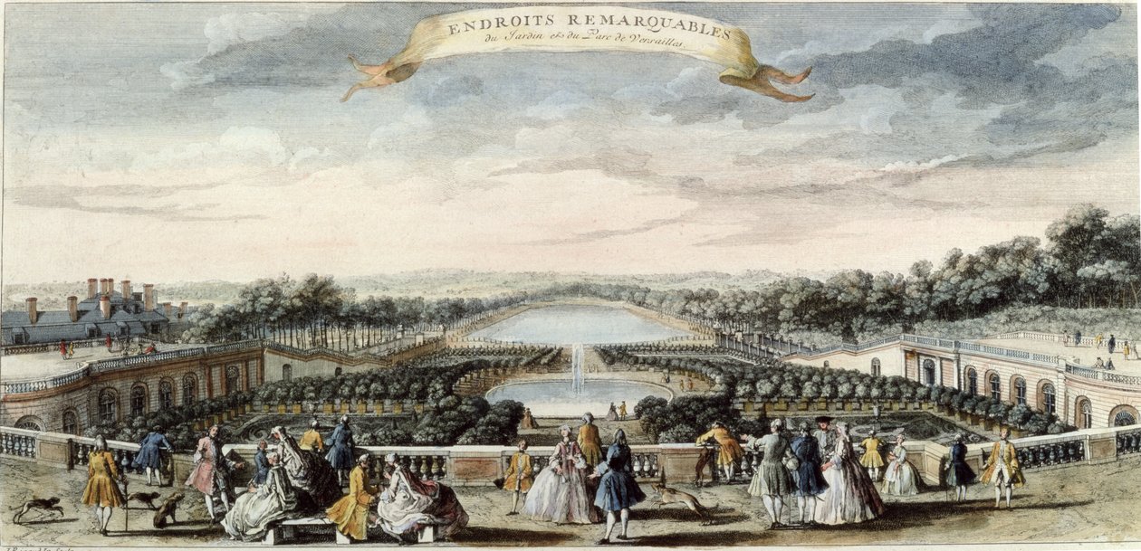 Vista de la Orangerie y el Gran Canal en Versalles de Jacques Rigaud