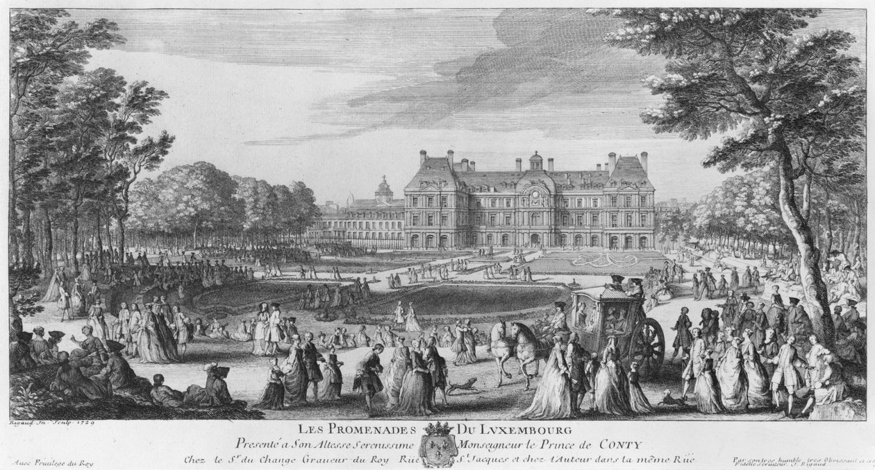 Paseando en los jardines de Luxemburgo, 1729 de Jacques Rigaud