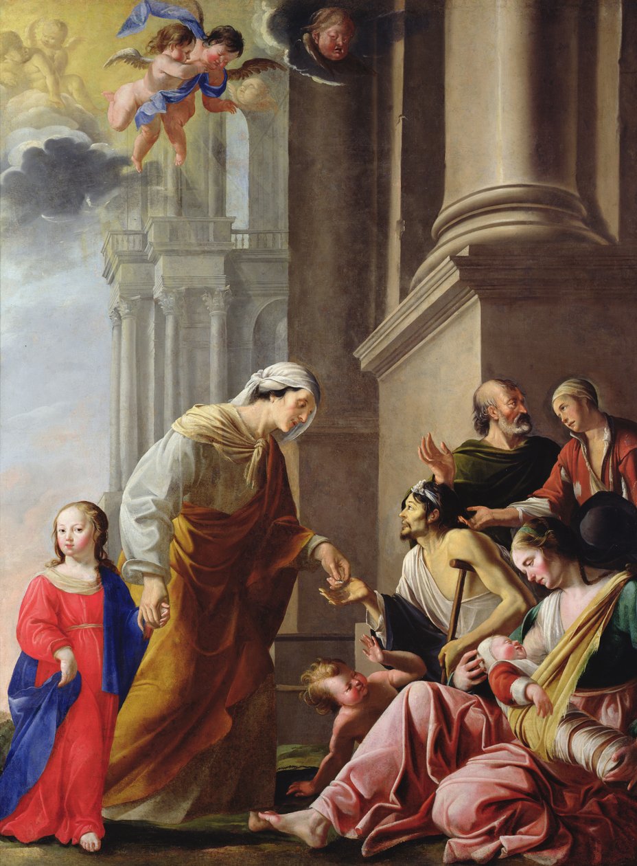 Santa Ana, acompañada por la Virgen María, dando limosna de Jacques de Letin
