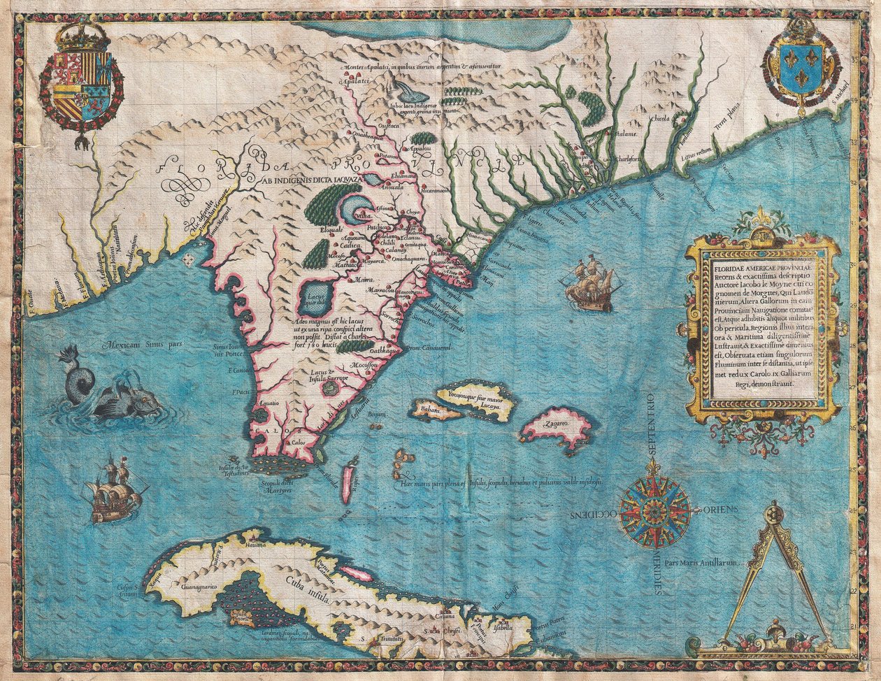 Mapa de Florida y Cuba por Jacques Le Moyne de Jacques  Le Moyne