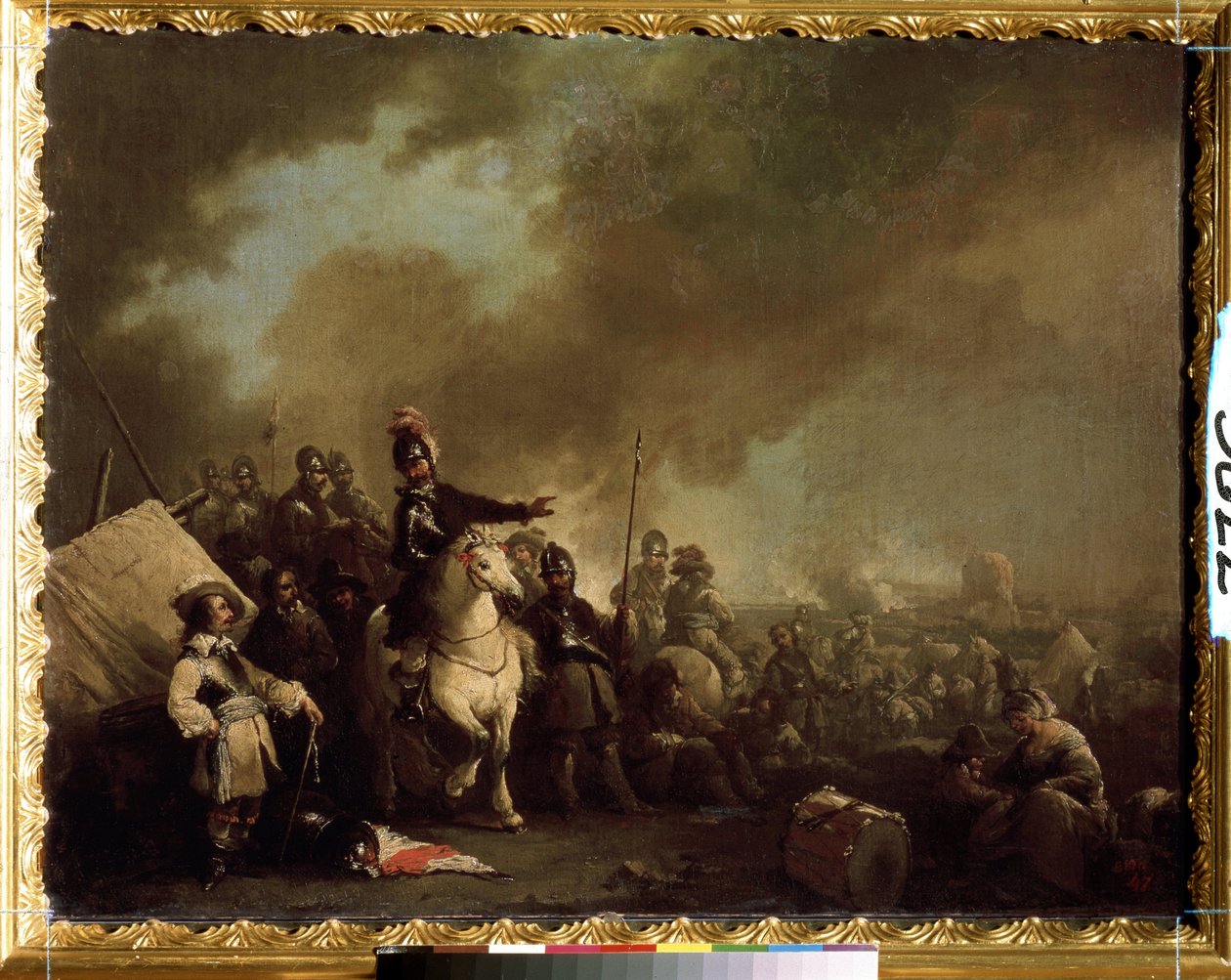 ""El campamento militar durante el asedio"" (Campo militar durante el asedio) Pintura de Jacques Courtois dit le Bourguignon (1621-1676) Museo Estatal al Aire Libre del siglo XVII Tsarskoye Selo, San Petersburgo de Jacques Courtois