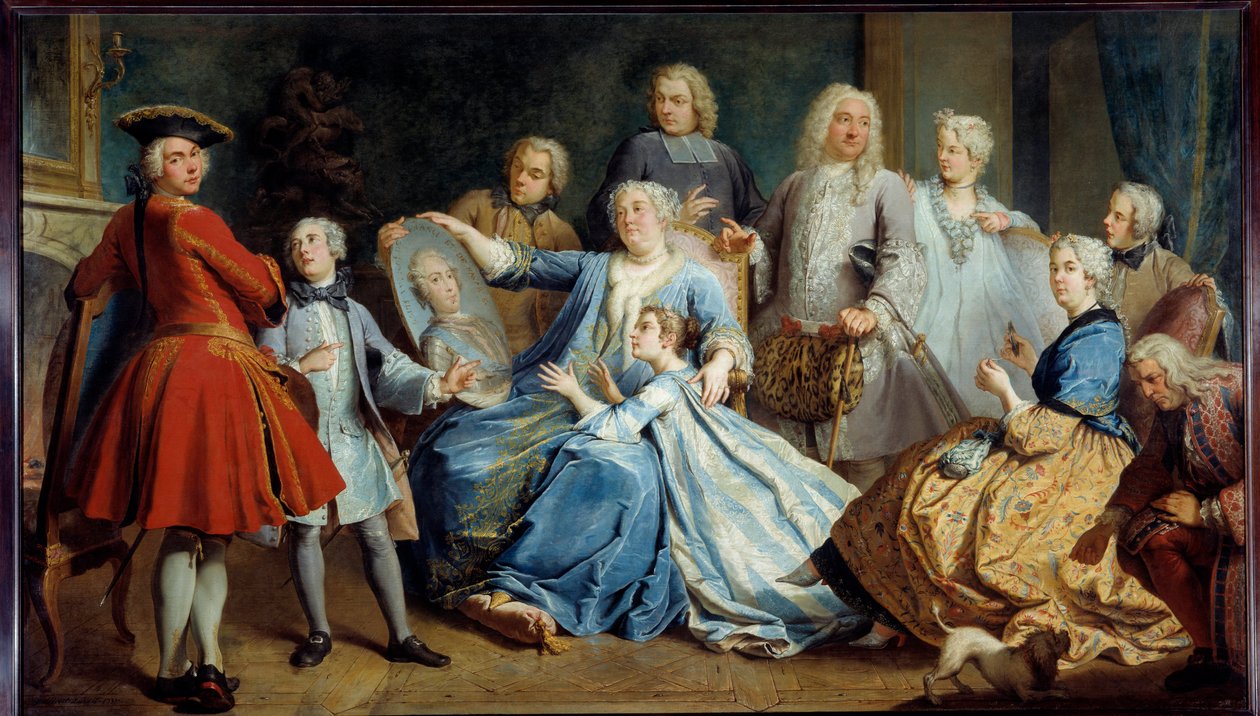 Retrato de Madame Mercier, nodriza de Luis XV, rodeada de su familia de Jacques  Dumont