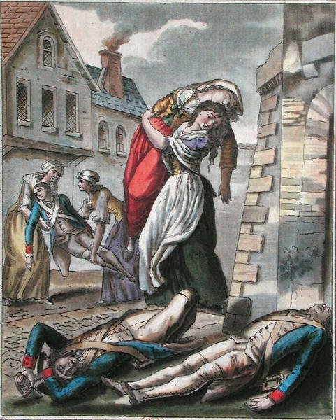 Mujeres ayudando a los heridos durante la Revolución Francesa, grabado por Labrousse, c.1795 de Jacques (after) Grasset de Saint Sauveur