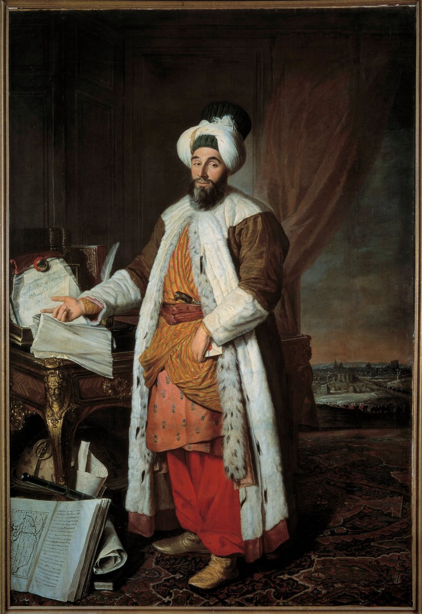 Retrato de cuerpo entero de Mehemet Said Pasha Bey de Roumelie, embajador del Sultán Mahmud I en Versalles en 1742 de Jacques Andre Joseph Camelot Aved