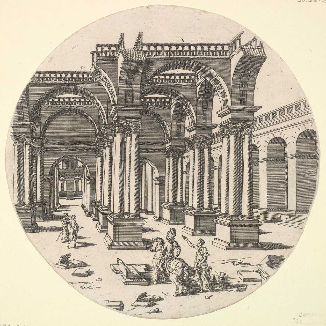 Vista perspectival, Templo de Isis, 1551 de Jacques Androuet Du Cerceau