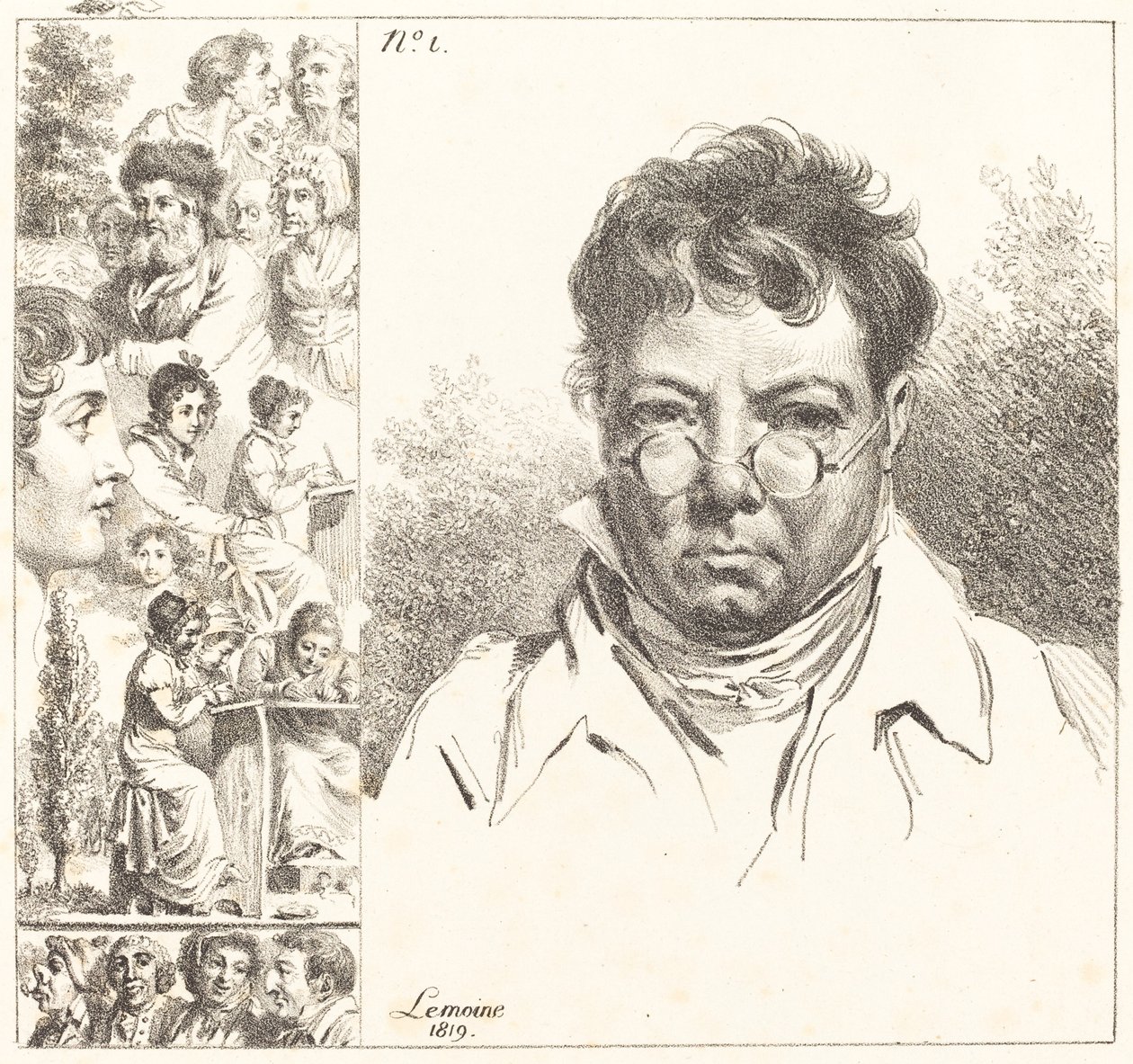 Autorretrato y otras cabezas de Jacques Antoine Marie Lemoine