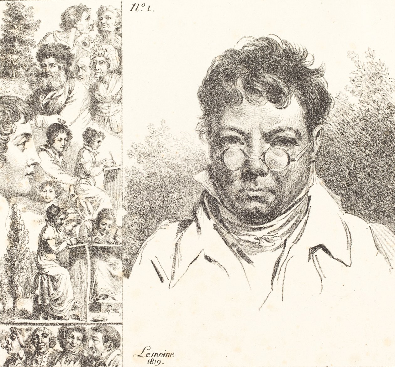 Autorretrato y Otras Cabezas, 1819 de Jacques Antoine Marie Lemoine