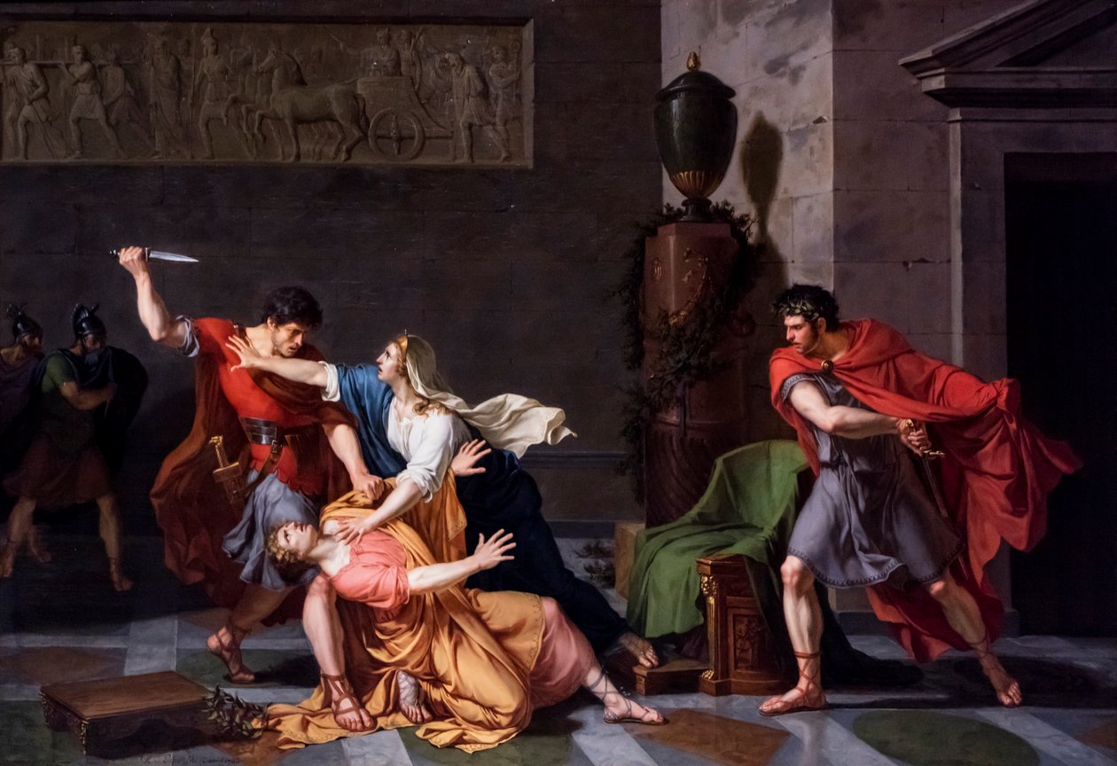 Geta muriendo en brazos de su madre, asesinado por orden de su hermano Caracalla de Jacques Augustin Catherine Pajou