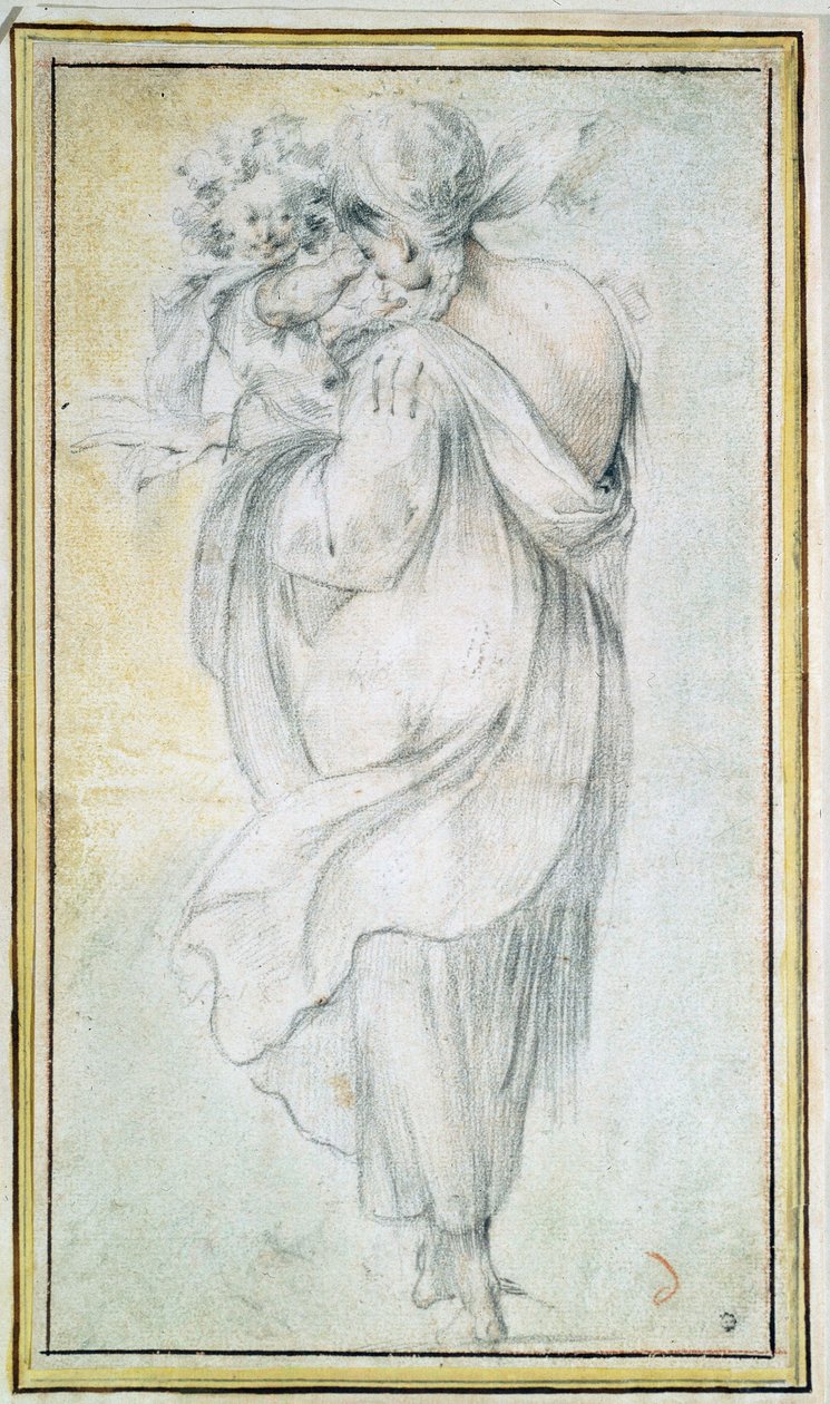 Gitana con un niño - Obra de Jacques Bellange (alrededor de 1575-1616), sangre y tiza blanca y negra sobre papel (30x16,5 cm), principios del siglo XVII - Gitana con un niño, Sangre, tiza blanca y negra sobre papel de J Bellange, principios del siglo XVII  de Jacques Bellange