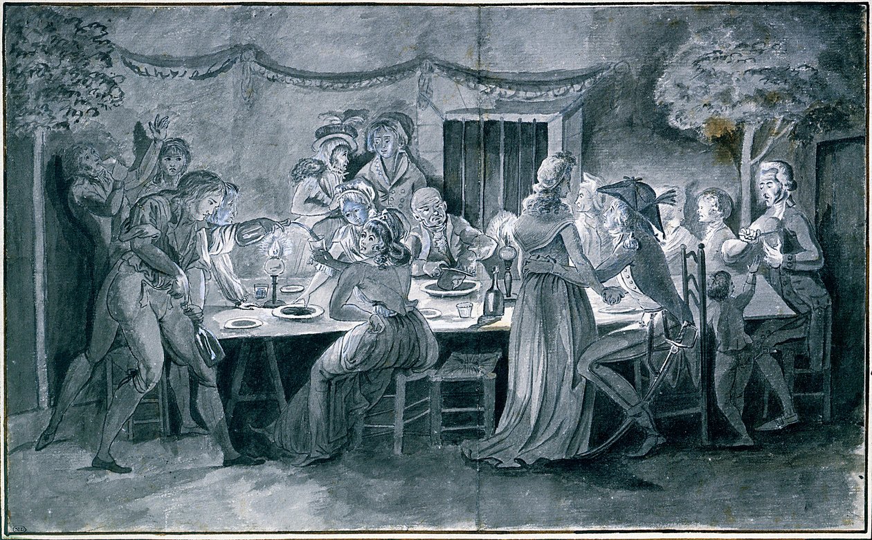 Cena de boda durante la Revolución. Dibujo de Jacques Bertaux (1745-1818) París de Jacques Bertaux