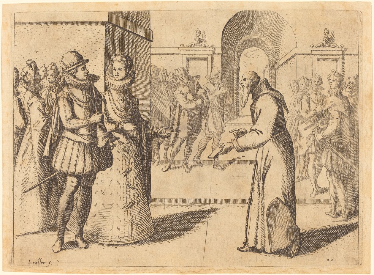 Un Capuchino trayendo agradecimientos del Rey de Baviera, 1612 de Jacques Callot