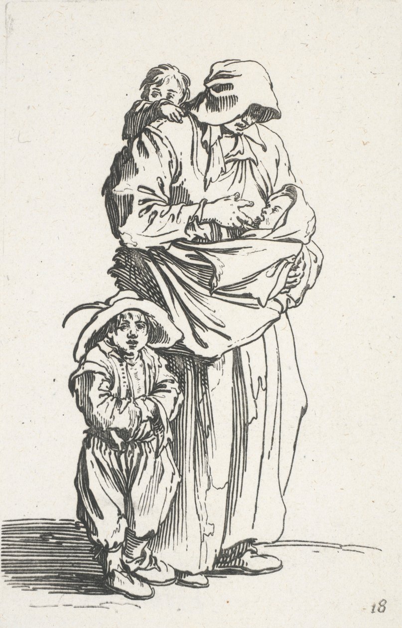 Una madre y sus tres hijos, de Los mendigos (La mere et ses trois enfants) de Jacques Callot