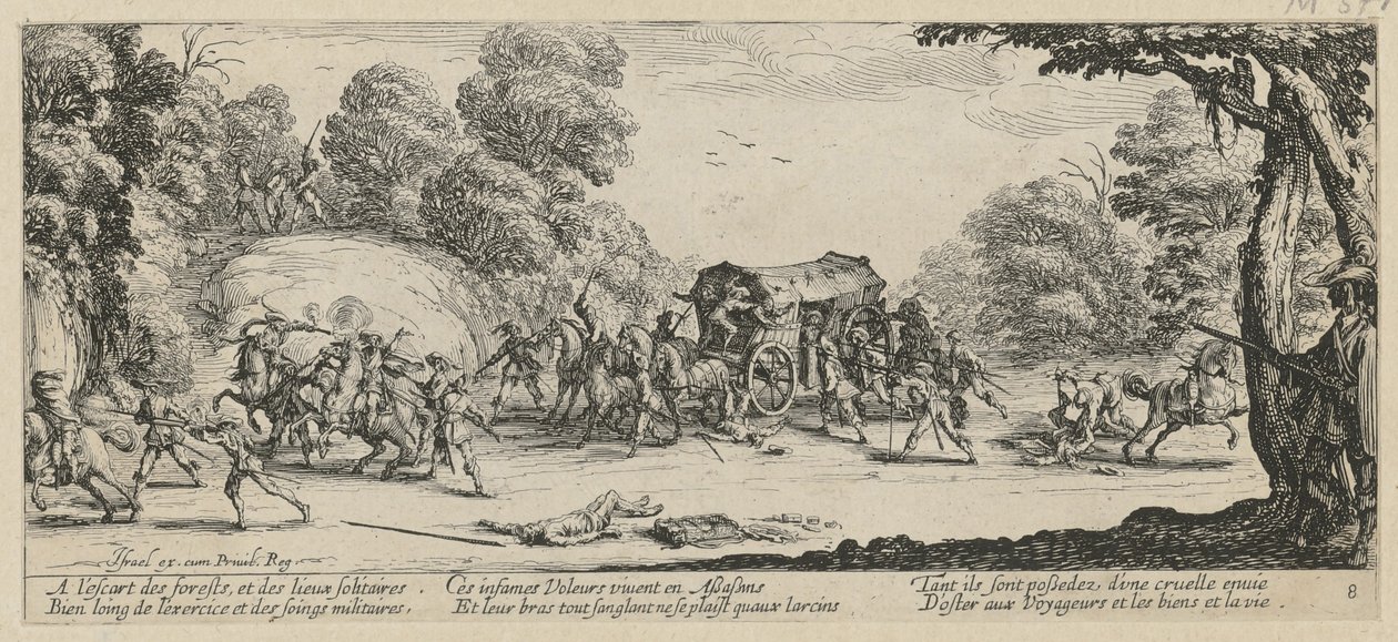 Ataque a una diligencia, lámina 8 de la serie «Los horrores de la guerra» de Jacques Callot