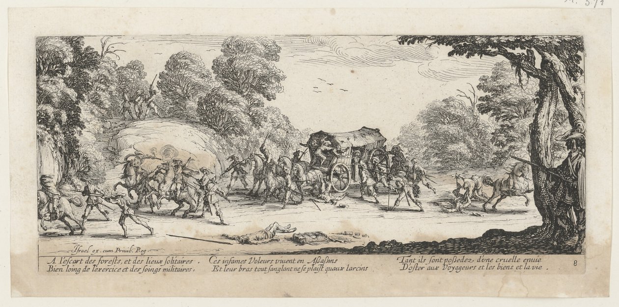 Ataque a una diligencia, lámina 8 de la serie «Los horrores de la guerra» de Jacques Callot