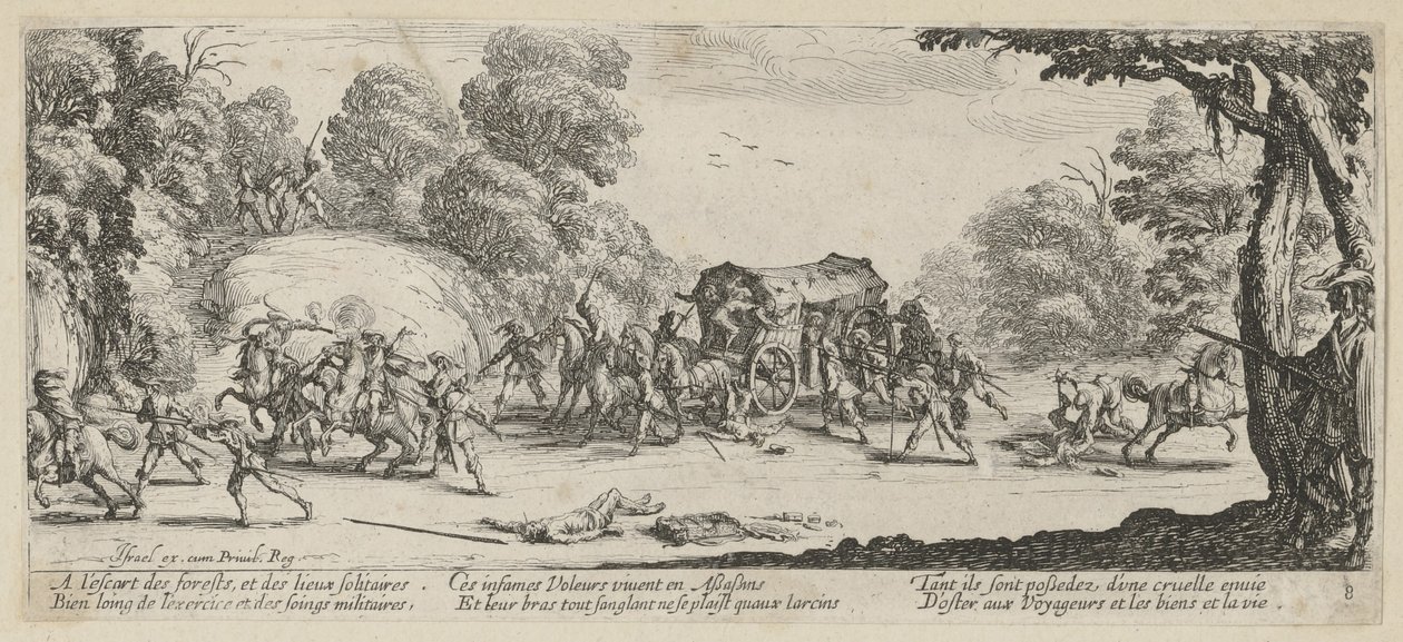 Ataque a una diligencia, lámina 8 de la serie «Los horrores de la guerra» de Jacques Callot