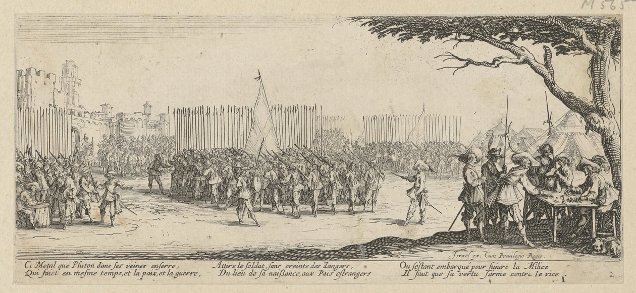 Reclutamiento de las tropas, hoja 2 de la serie «Los horrores de la guerra» de Jacques Callot