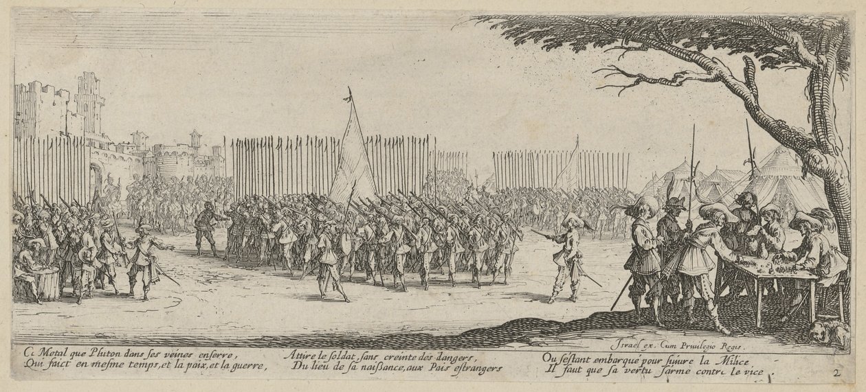 Reclutamiento de tropas, lámina 2 de la serie «Miserias de la guerra» de Jacques Callot