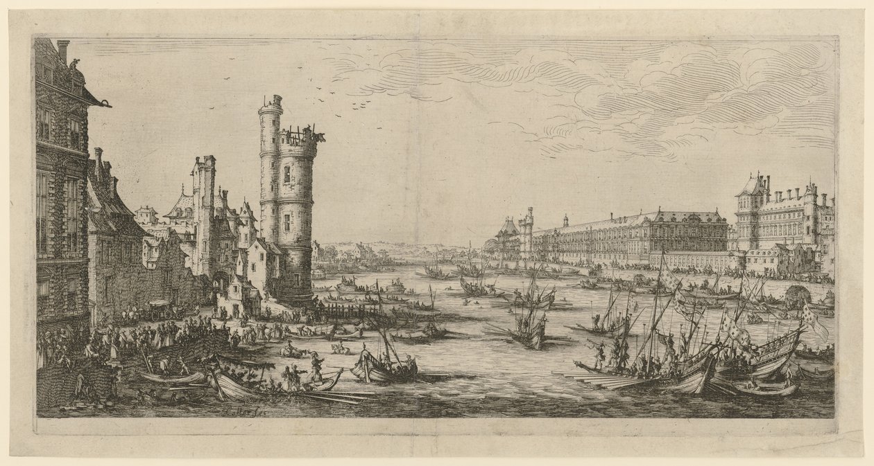 Vista del Louvre, lámina de la serie «Dos grandes vistas de París» de Jacques Callot