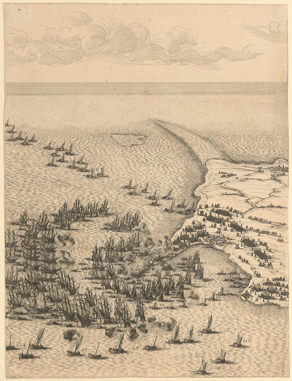 Detalle de «El asedio de la ciudadela de San Martín en la Isla de Ré» de Jacques Callot
