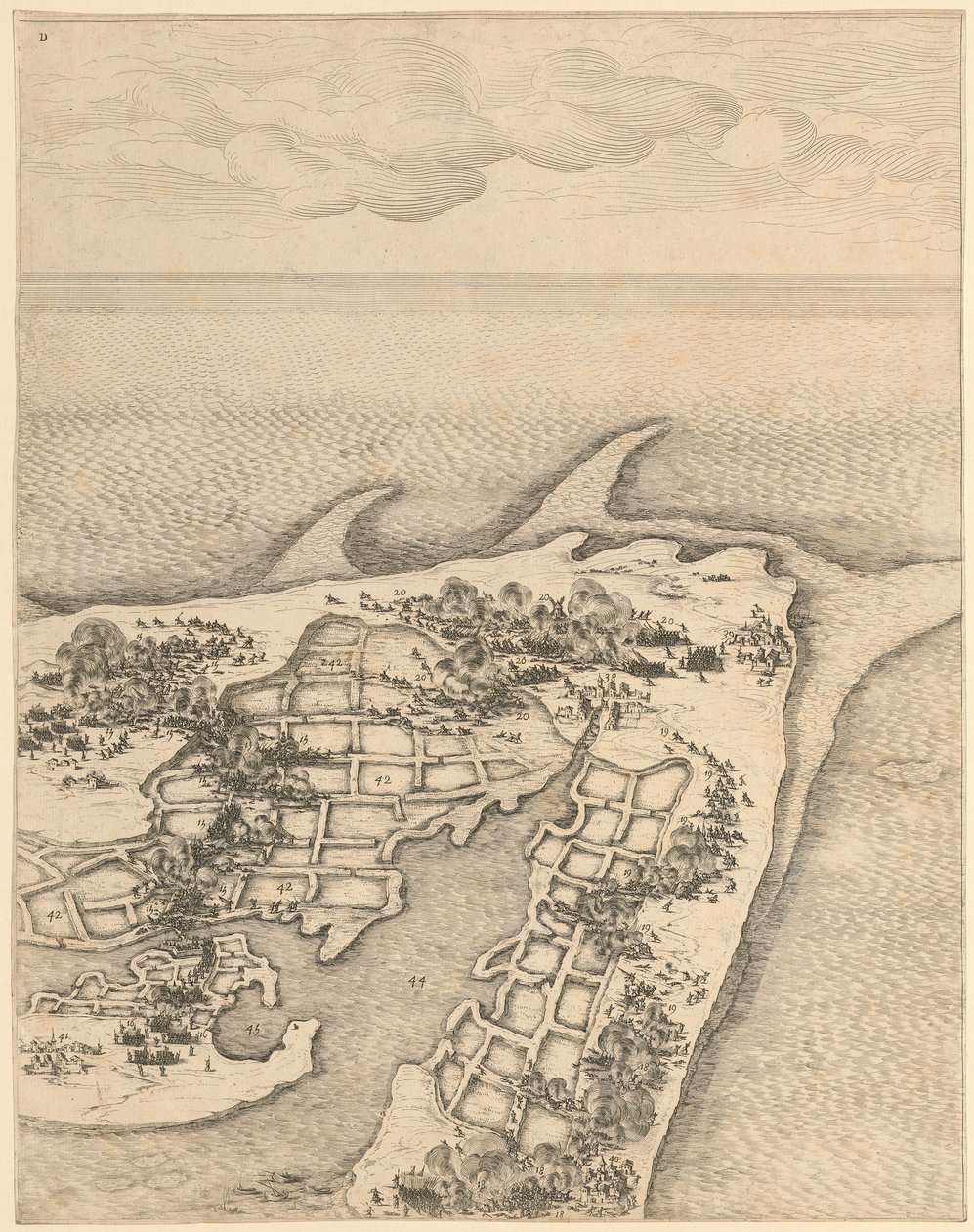 Detalle de «El asedio de la ciudadela de San Martín en la Isla de Ré» de Jacques Callot