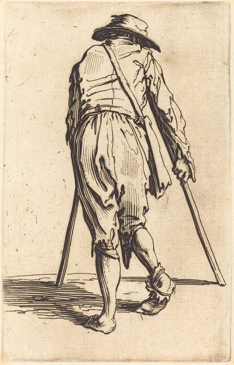 Mendigo con muletas y sombrero, vista trasera de Jacques Callot