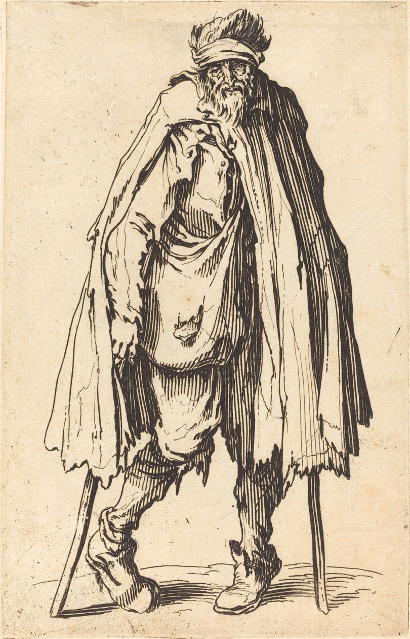 Mendigo con muletas y saco, c. 1622 de Jacques Callot