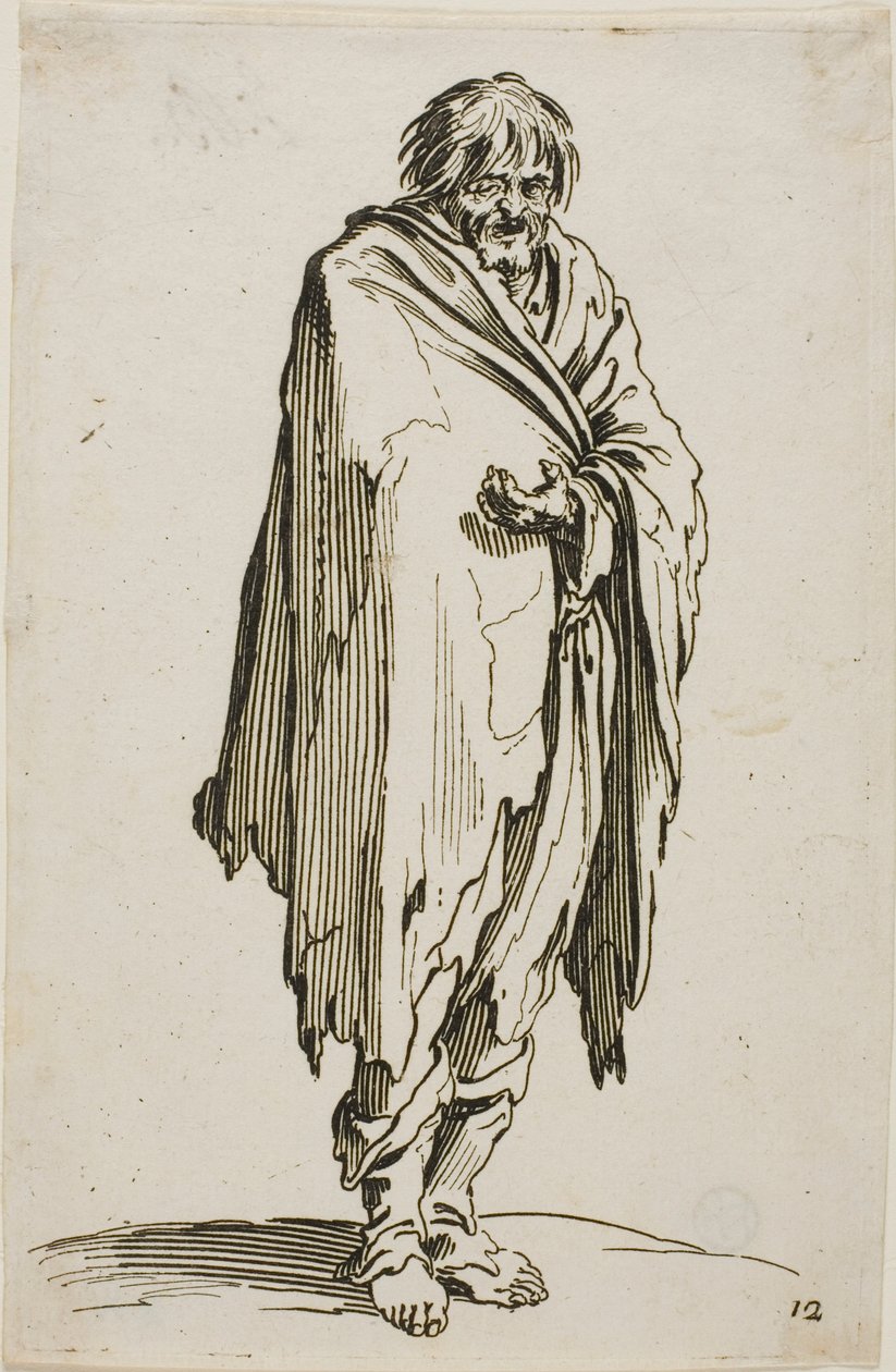 Mendigo sin sombrero ni zapatos, placa doce de Los mendigos de Jacques Callot