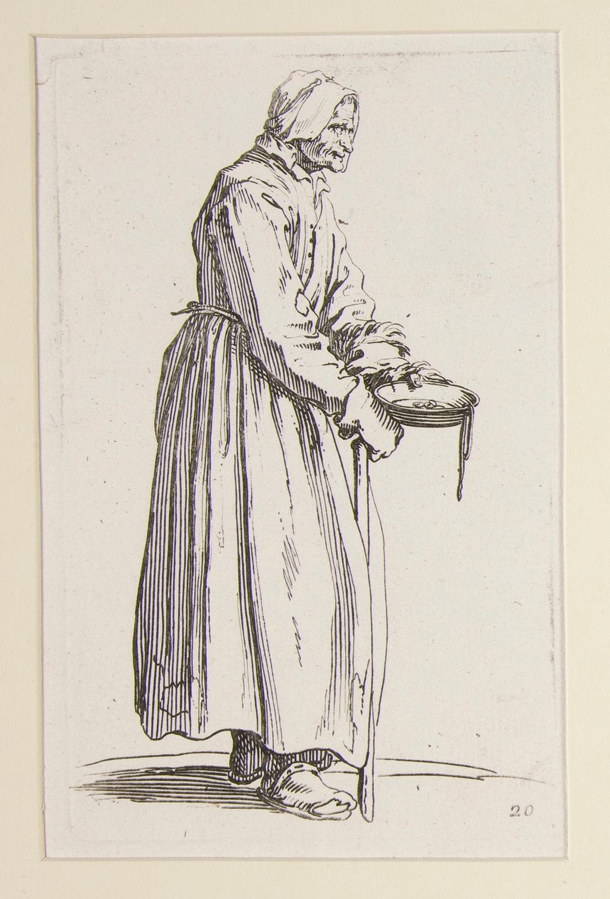 Mendiga cargando un cuenco, de Los mendigos (La mendiante a la sebille) de Jacques Callot